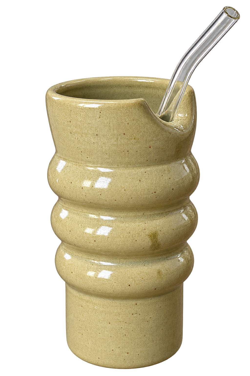 Handmade Ceramic Travel Cup with Glass Straw
