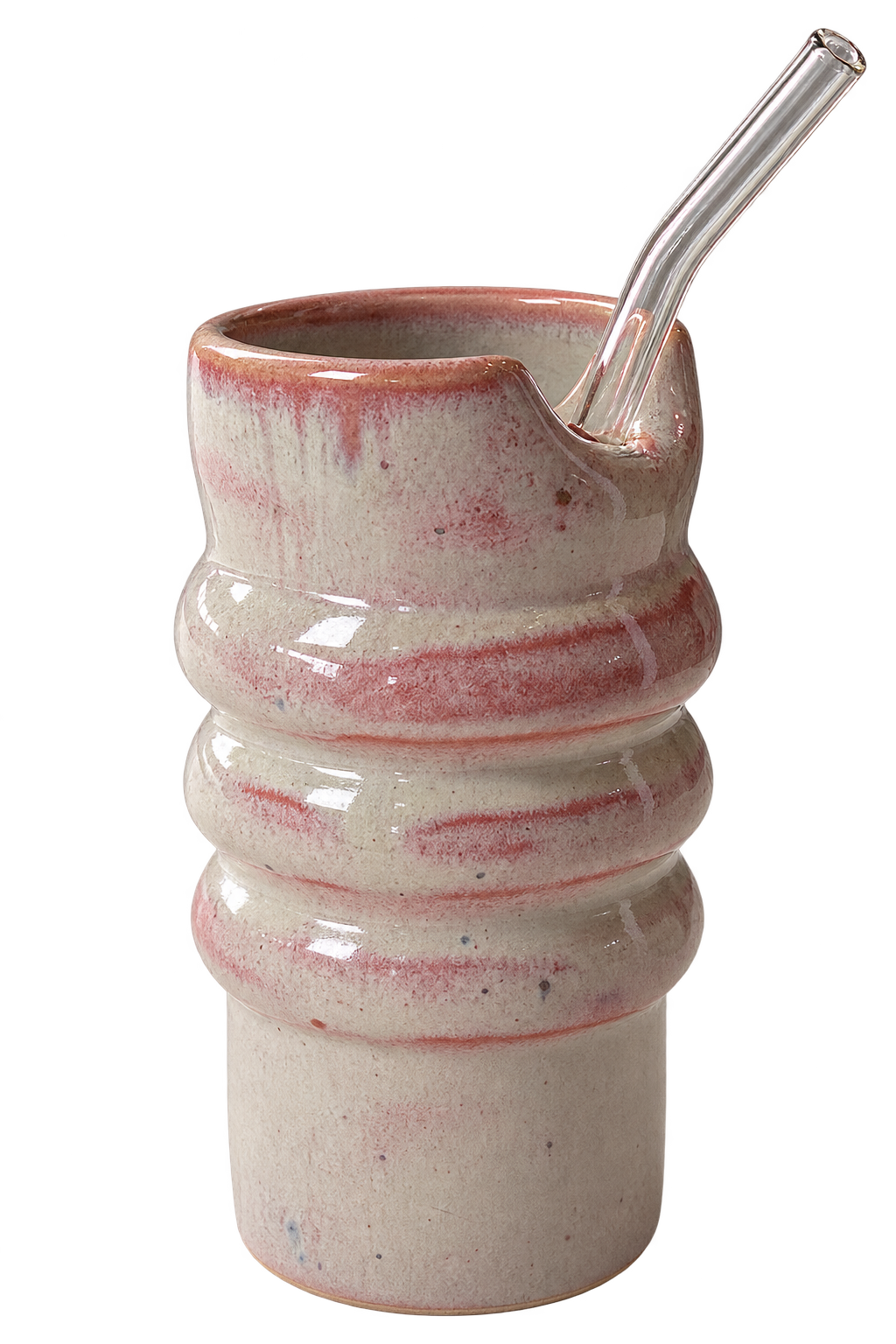 Handmade Ceramic Travel Cup with Glass Straw