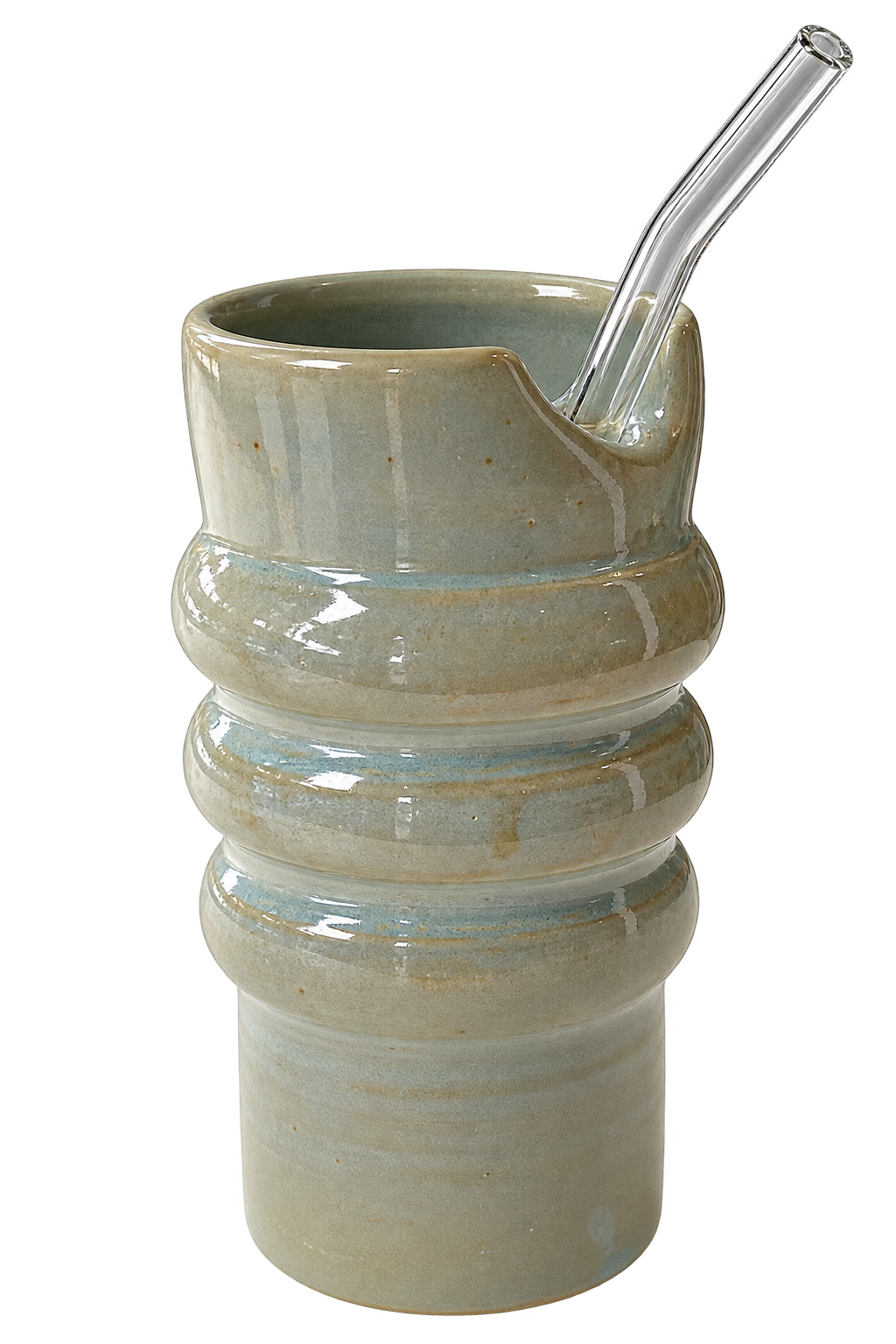 Handmade Ceramic Travel Cup with Glass Straw