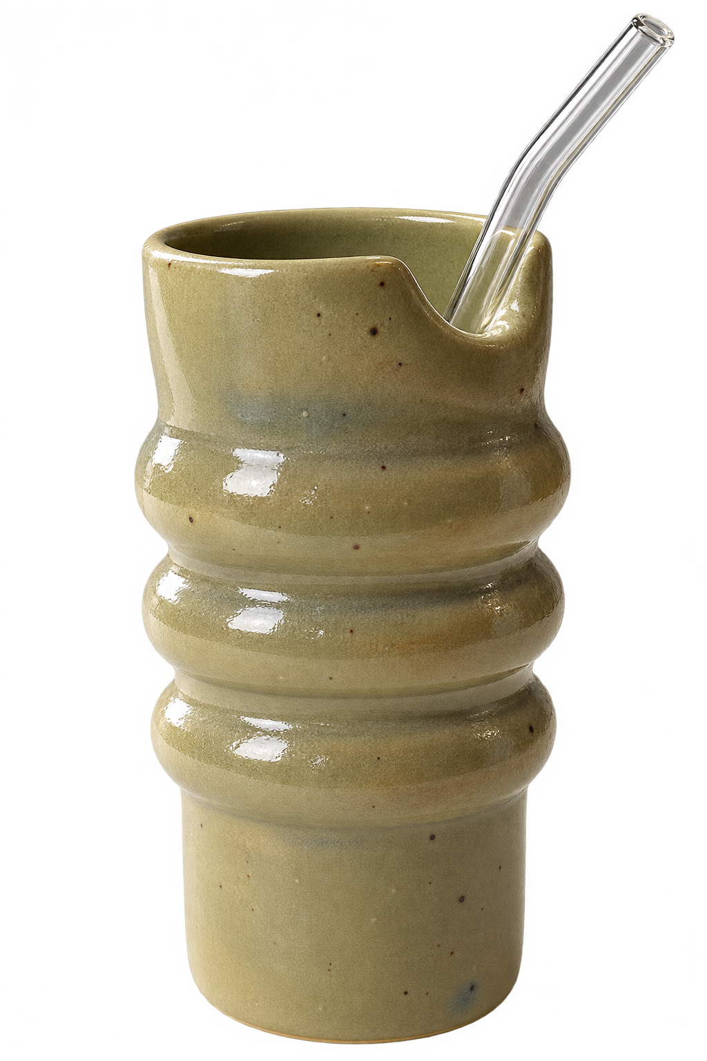 Handmade Ceramic Travel Cup with Glass Straw