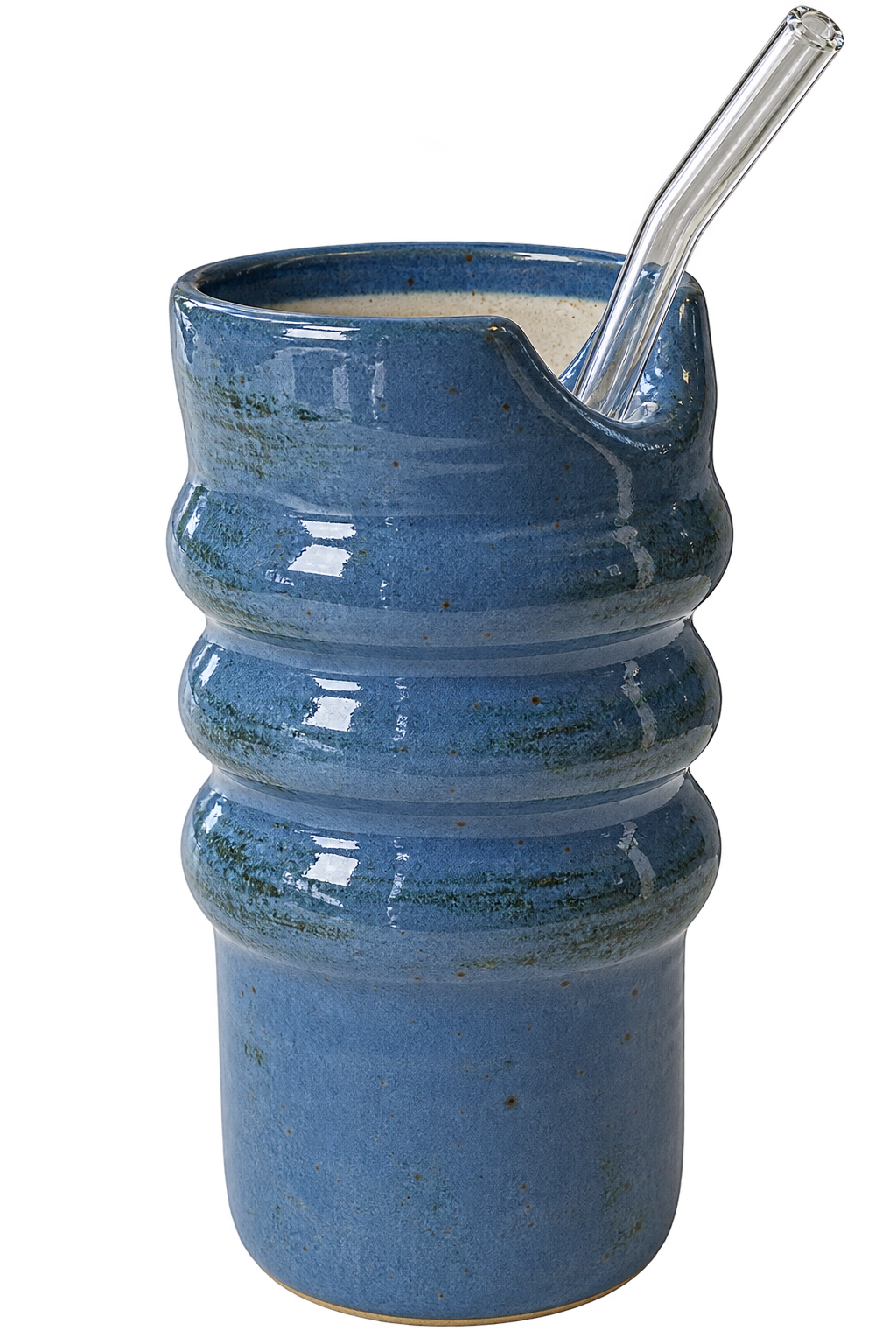 Handmade Ceramic Travel Cup with Glass Straw