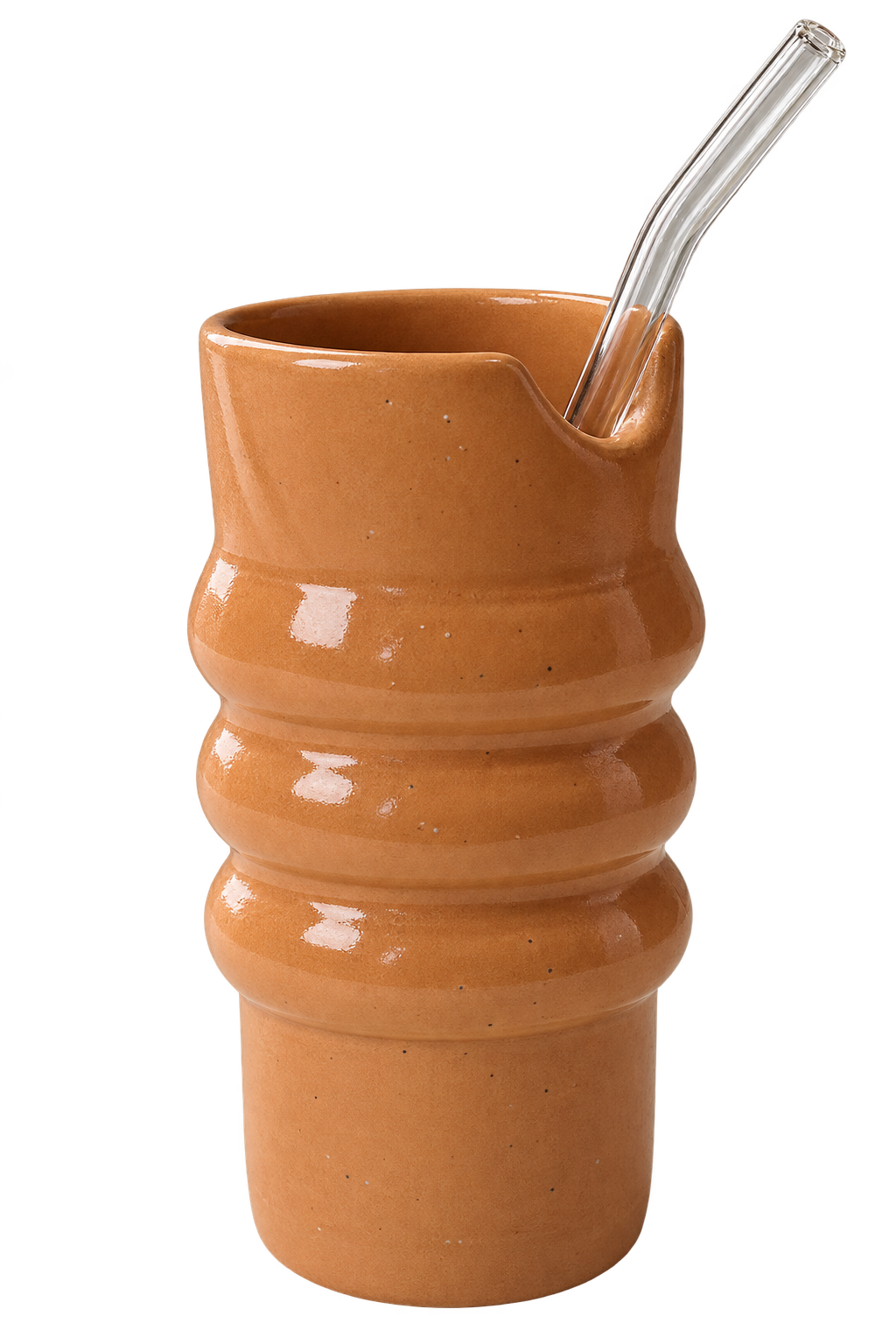 Handmade Ceramic Travel Cup with Glass Straw