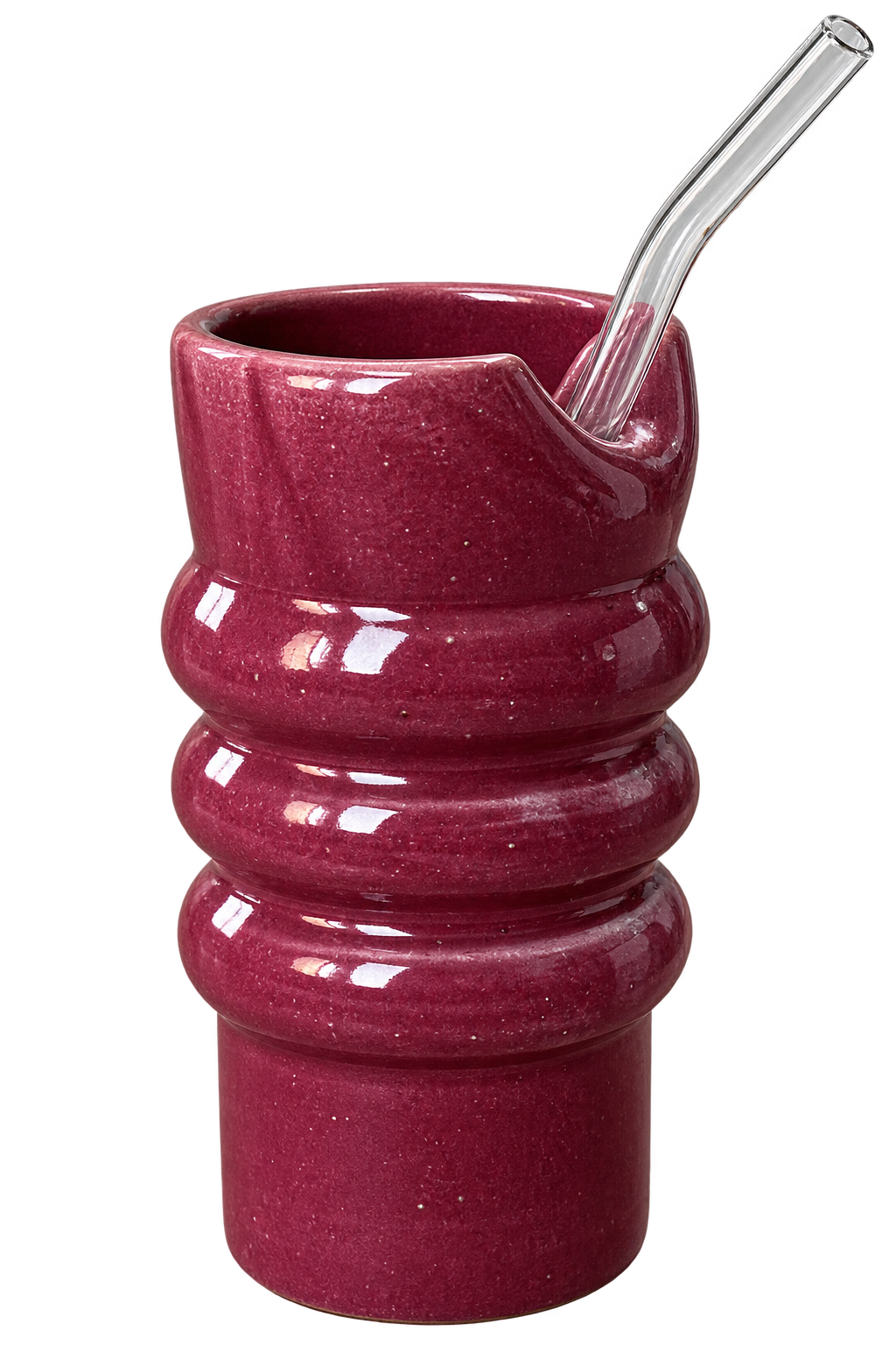 Handmade Ceramic Travel Cup with Glass Straw