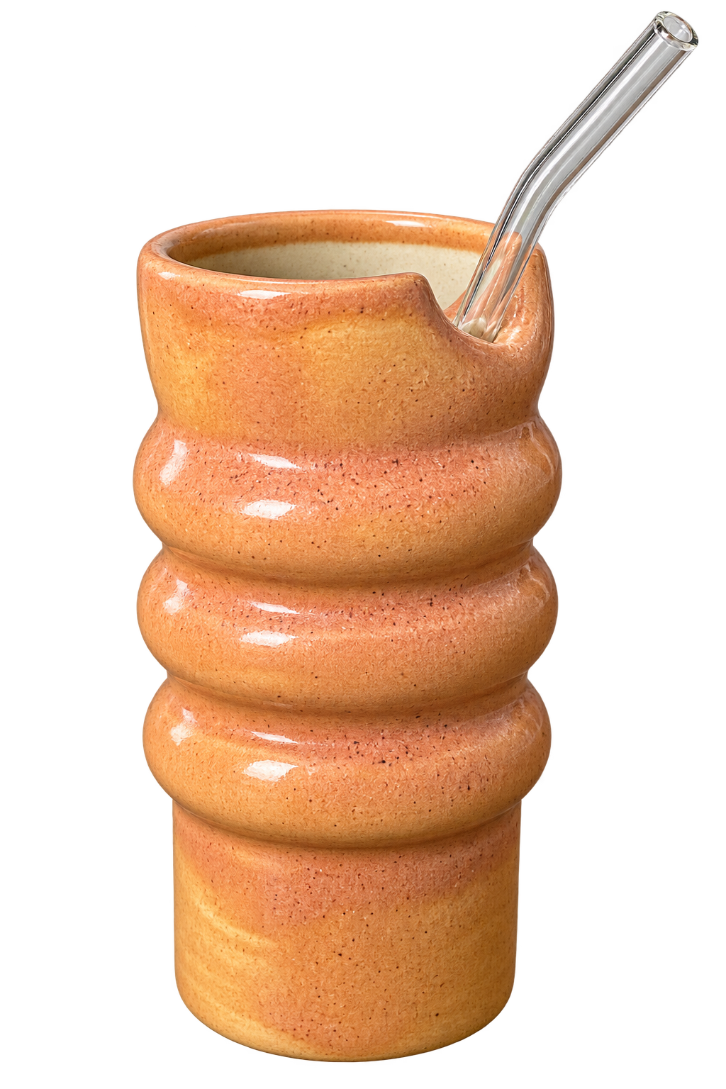 Handmade Ceramic Travel Cup with Glass Straw