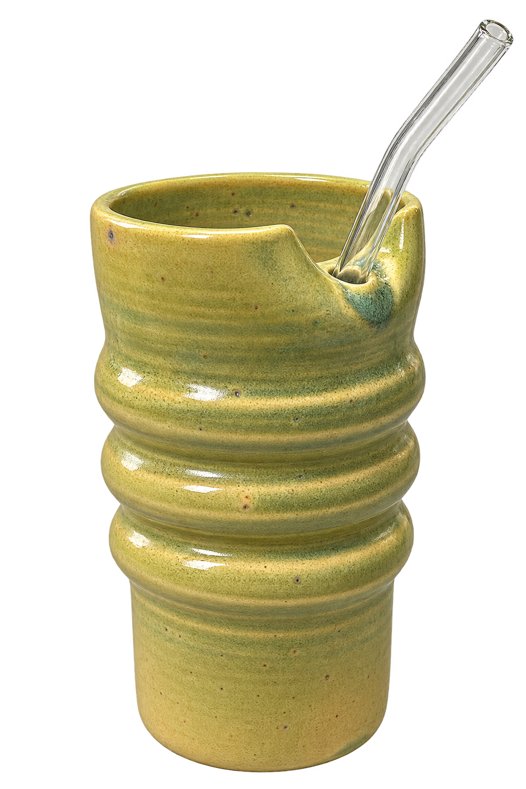 Handmade Ceramic Travel Cup with Glass Straw
