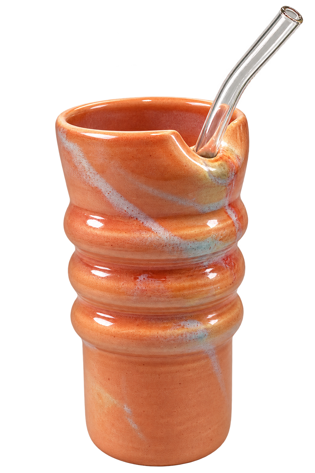 Handmade Ceramic Travel Cup with Glass Straw