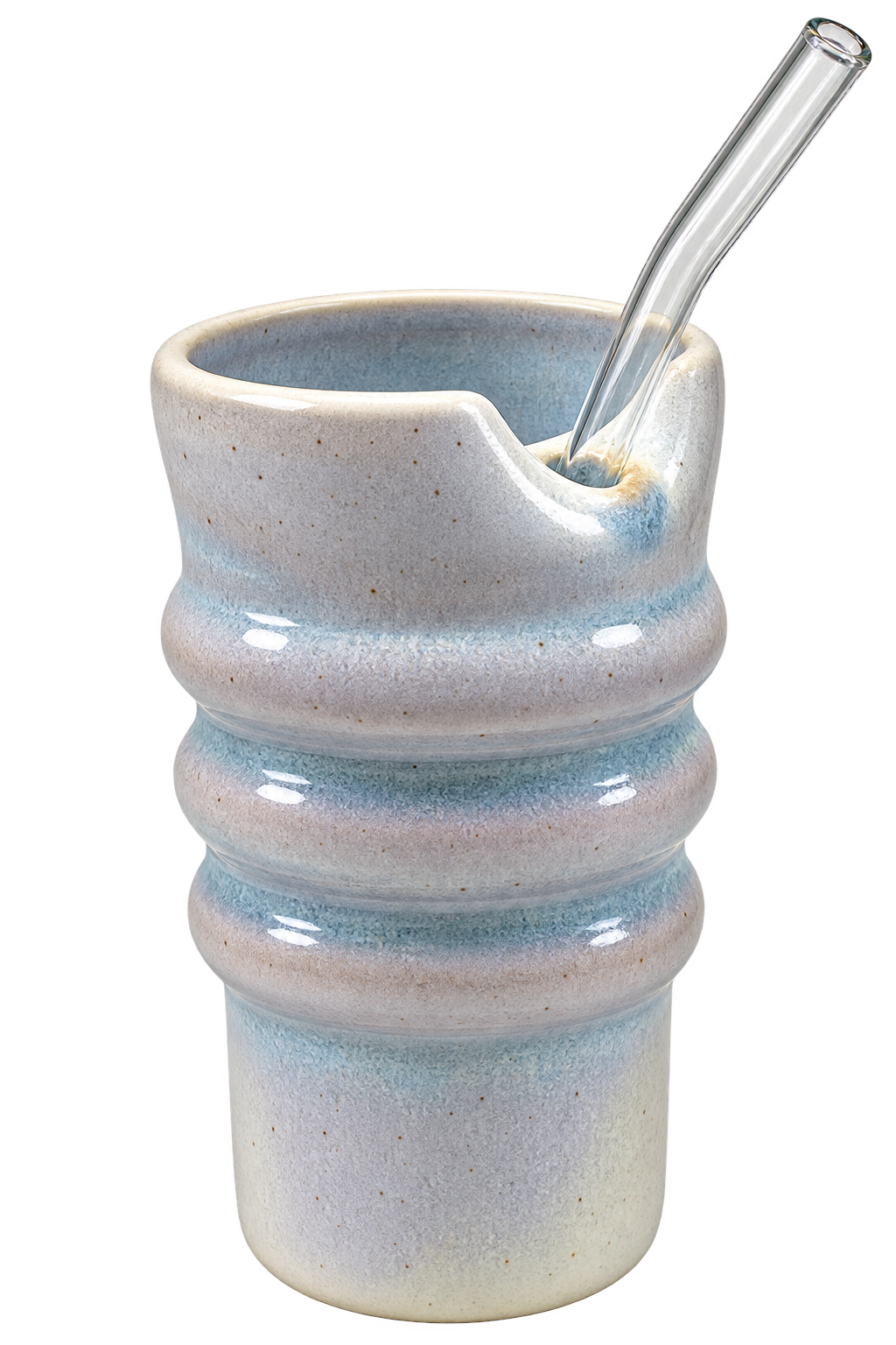 Handmade Ceramic Travel Cup with Glass Straw