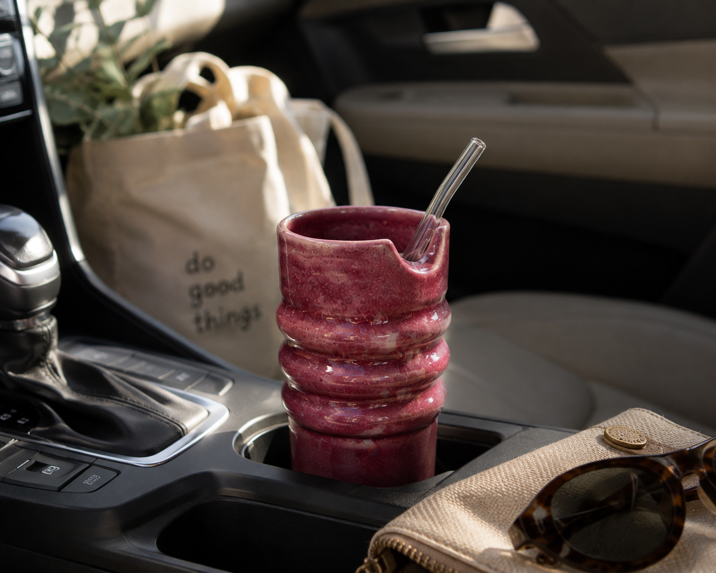 Handmade Ceramic Travel Cup with Glass Straw