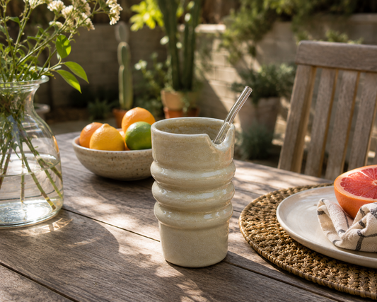 Handmade Ceramic Travel Cup with Glass Straw
